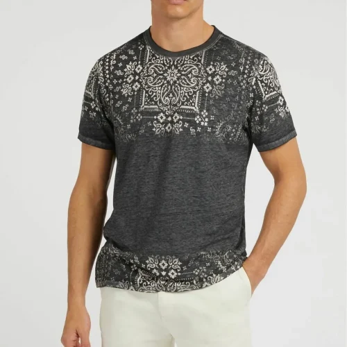 Guess - Mens Short Sleeve Burnout Tile Print Crew